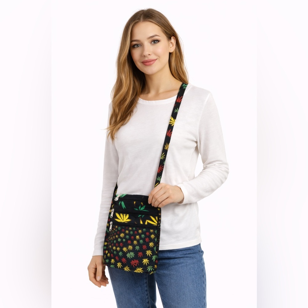 Pot Leaf Rasta Crossbody Bag Black Cannabis Festival Purse